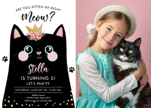 Invitation Black Kitten Crown Meow White - Photo 0381 design preview