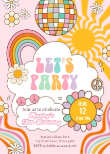 Invitation Birthday Let Party Sun Retro Pink 0538 design preview