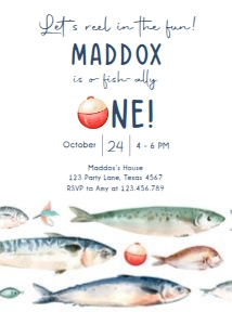 Birthday Invitation Fishing One 0454 V2 design preview