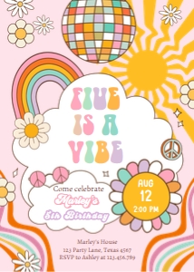 Invitation Birthday Five is a Vibe Sun Retro Pink 0538 design preview