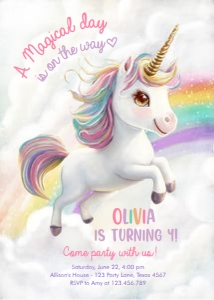 Birthday Invitation Unicorn Clouds Magical Day 0503 design preview