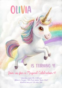 Birthday Invitation Unicorn Clouds 0503 design preview
