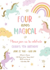 Birthday Invitation Unicorn Simple Four ever Magical 0426 design preview