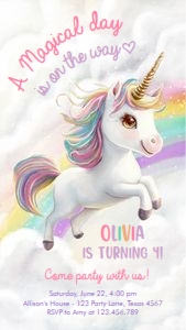Birthday Invitation Unicorn Clouds Magical Day 0503 Phone design preview
