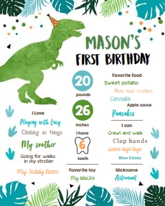 Birthday Milestone Sign Dinosaur Green 0389 design preview