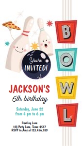 Birthday Invitation Bowling Neutral Pizza Phone 0505 design preview