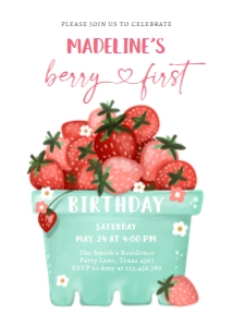 Birthday Invitation Strawberry Basket Berry First V2 0506 Photo design preview