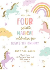Birthday Invitation Unicorn Simple un four gettable 0426 design preview