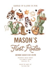Birthday Invitation Cowboy First Rodeo 0509 v3 design preview