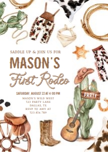 Birthday Invitation Cowboy First Rodeo 0509 design preview