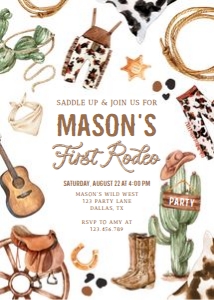 Birthday Invitation Cowboy First Rodeo 0509 v2 design preview