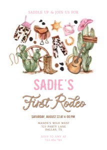 Birthday Invitation Cowboy First Rodeo Girl 0509 v3 design preview