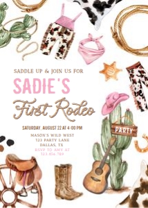 Birthday Invitation Cowgirl First Rodeo 0509 design preview