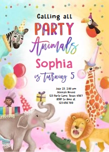 Birthday Invitation Party Animals 0512 design preview