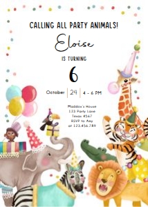 Birthday Invitation Calling All Party Animals Vertical 0482 v3 design preview