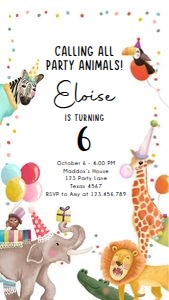 Birthday Invitation Calling All Party Animals Phone 0482 v3 design preview