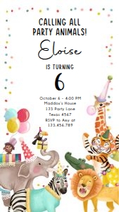 Birthday Invitation Calling All Party Animals Phone 0482 v2 design preview