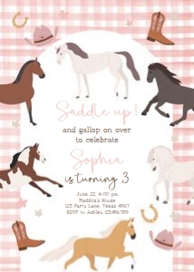 Birthday Invitation Horses V2 Pink 0513 design preview