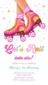 Invitation Birthday Roller Skates Let's Roll 0514 Phone design preview