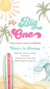 Invitation Birthday Surf Big One Girl 0433 Phone design preview