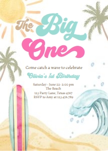 Invitation Birthday Surf Big One Girl - Back Picture 0433 design preview