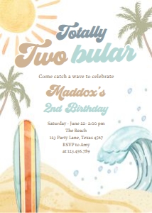 Invitation Birthday Surf Totally Two Bular - Back Picture 0433 design preview