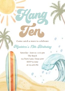 Invitation Birthday Surf Hang Ten - Back Picture 0433 design preview