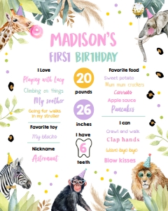 Birthday Milestone Sign Party Animals 0417 design preview