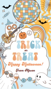 Favor Tag Groovy Halloween Trick or Treat Blue 0471 design preview