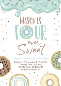 Birthday Invitation Donut Four Ever Sweet Pastel Blue White 0320 design preview