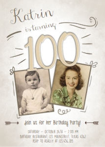 Birthday Invitation Adult 100 Light 0230 design preview