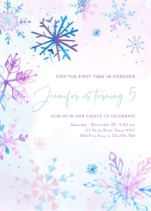Birthday Invitation Snowflakes Pink Purple Blue 0518 design preview