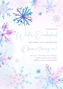 Birthday Invitation Snowflakes Pink Purple Blue 0518 Winter Onederland design preview