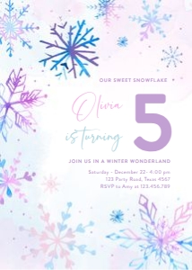Birthday Invitation Snowflakes Pink Purple Blue 0518 Winter Wonderland design preview