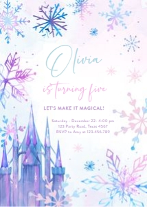 Birthday Invitation Snowflakes Pink Purple Blue Castle 0518 design preview