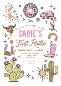Birthday Invitation Retro Cowgirl 0519 First Rodeo design preview