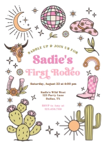 Birthday Invitation Retro Cowgirl 0519 First Rodeo Bold design preview