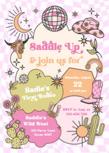 Birthday Invitation Retro Cowgirl 0519 First Rodeo Bold V2 design preview