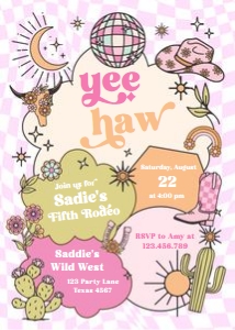 Birthday Invitation Retro Cowgirl 0519 Yee Haw Bold V2 design preview