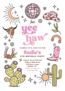 Birthday Invitation Retro Cowgirl 0519 Yee Haw Bold design preview