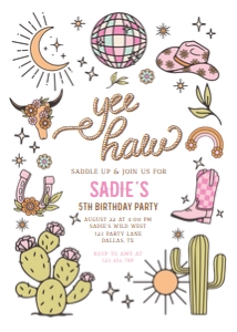 Birthday Invitation Retro Cowgirl 0519 Yee Haw design preview