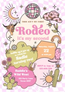 Birthday Invitation Retro Cowgirl 0519 Second Rodeo Bold V2 design preview