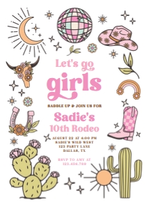 Birthday Invitation Retro Cowgirl 0519 Lets Go Girls Bold design preview