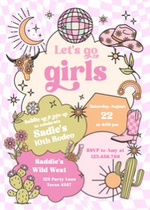 Birthday Invitation Retro Cowgirl 0519 Lets Go Girls Bold v2 design preview