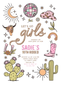 Birthday Invitation Retro Cowgirl 0519 Lets Go Girls design preview