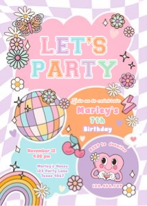 Invitation Birthday Preppy Lets Party Purple 0524 design preview