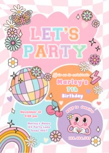 Invitation Birthday Preppy Lets Party Pink 0524 design preview