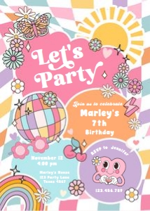 Invitation Birthday Groovy Colorful Let's Party 0524 design preview