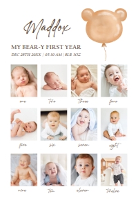 Birthday 12 Months Photo Board Bear Balloon 0439 design preview