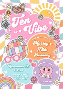 Invitation Birthday Groovy Colorful Ten is a Vibe 0524 design preview